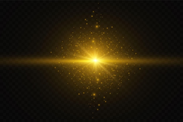 Glowing Light Star with Sparkles. Golden Light effect.  illustration