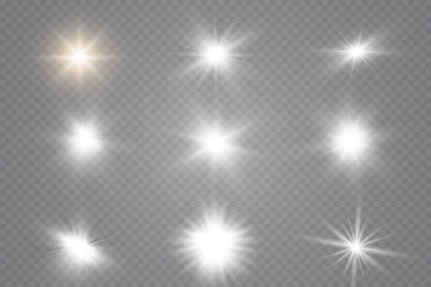 Glowing lights effect, flare, explosion and stars. special effect isolated on transparent background -