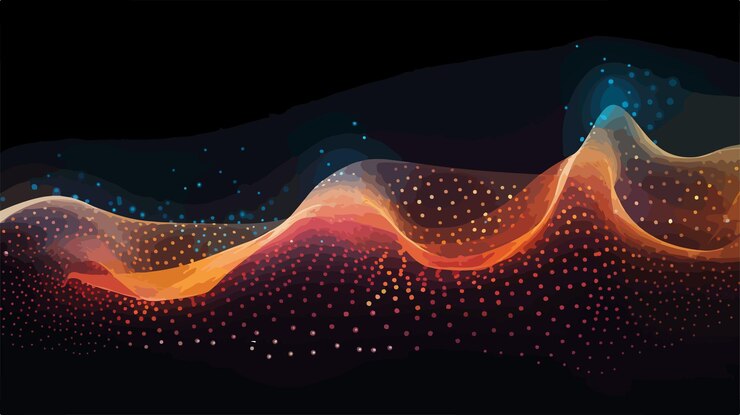 Vector glowing magic particles flowing over dark relaxing background