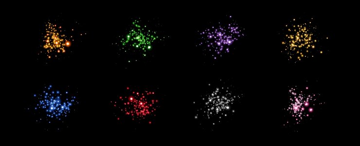 Vector glowing magic sparkles glittering dots particles and stars glow flare light effect