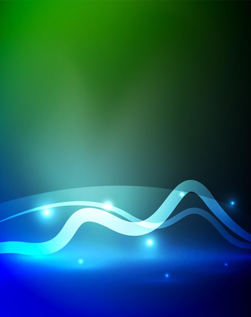 Glowing magic wave line with light effects in darkness Vector illustration