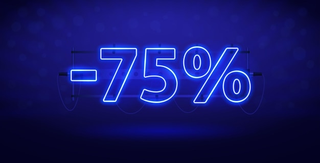 Glowing Neon 75 Percent Discount Banner