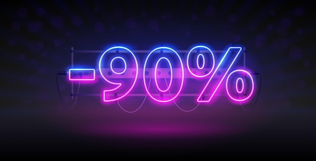 Striscione di sconto del 90% al neon incandescente