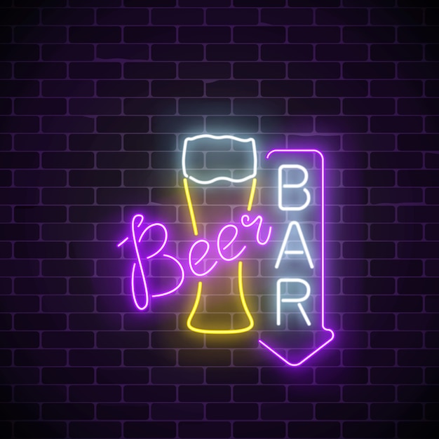 Glowing neon beer pub signboard