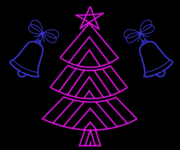 켜짐 및 꺼짐 버전 벡터 그림이 포함된 빛나는 네온 크리스마스 트리 사인 라이트