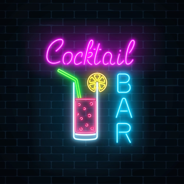 Vector glowing neon cocktails bar uithangbord