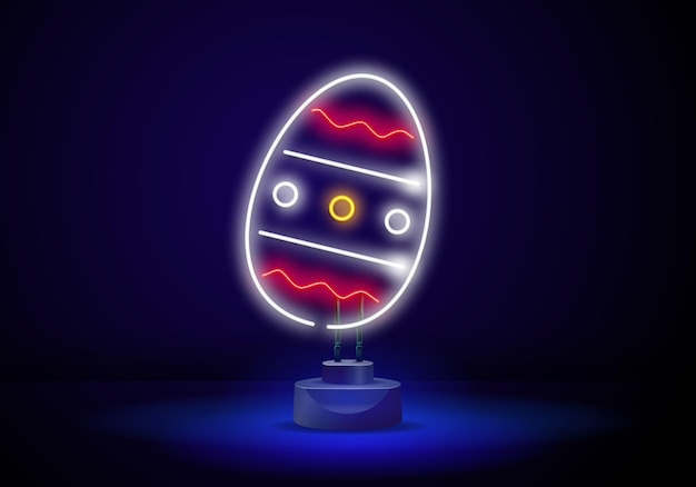 Glowing neon Easter egg and paint brush icon isolated on blue background Concept of Happy Easter