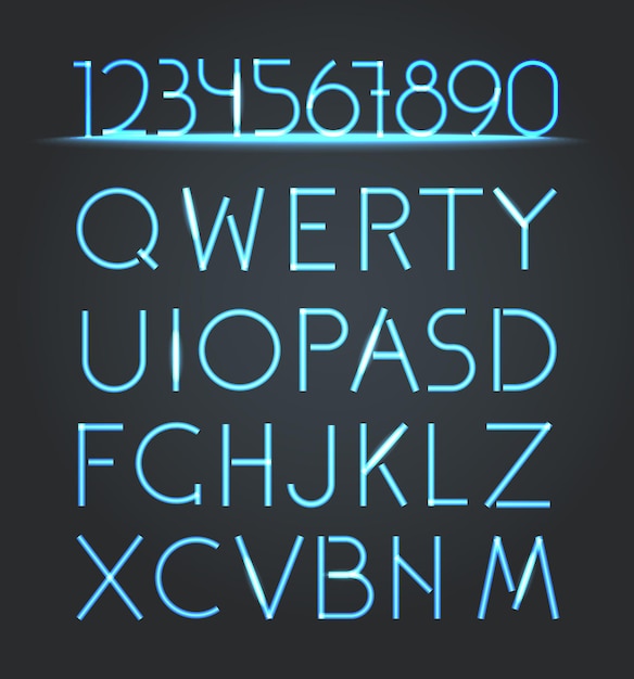 Glowing neon elements. Lighting digits set