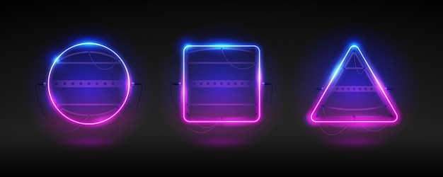 Vector glowing neon frames set