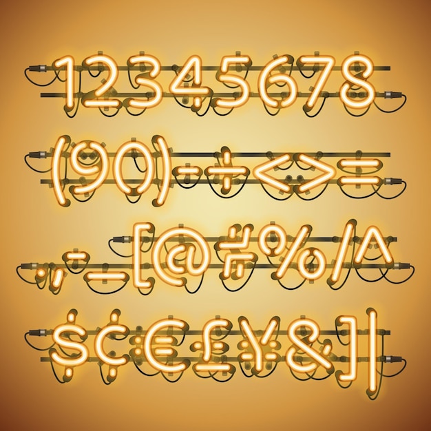 Glowing neon golden numbers