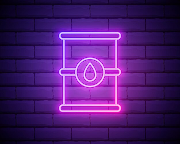 Glowing neon line Barrel oil icon isolated on brick wall background Vector Illustration