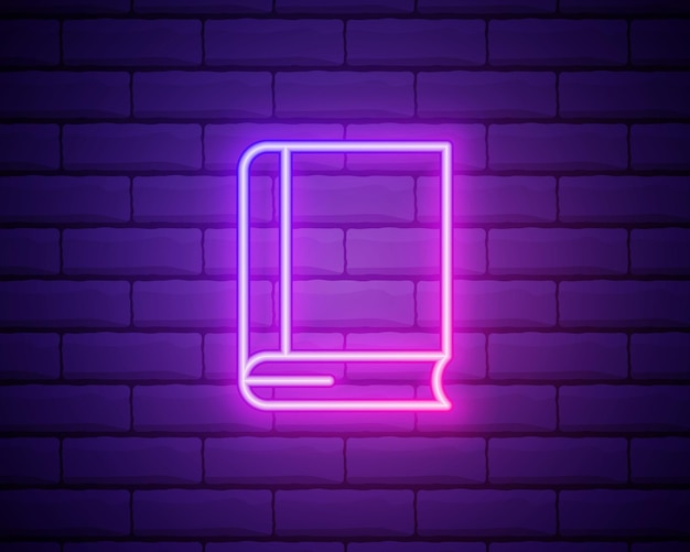Glowing neon line Book icon isolated on brick wall background Colorful outline concept Vector