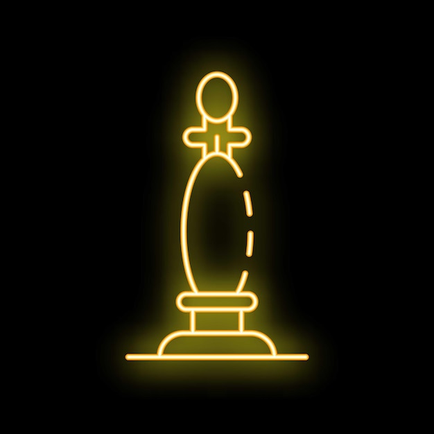 glowing neon line chess queen icon on black background