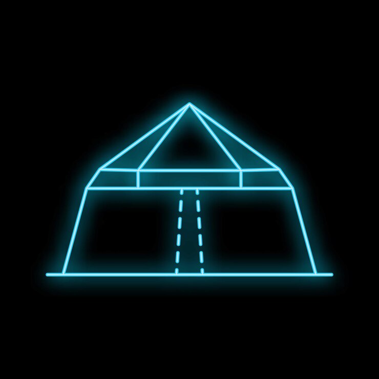 Vector glowing neon line circus tent icon isolated on a black background vector illustration