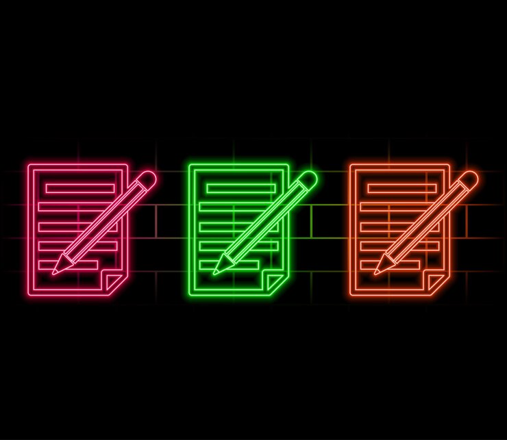 Vector glowing neon line clipboard with checklist icon isolated on black background control list symbol sur