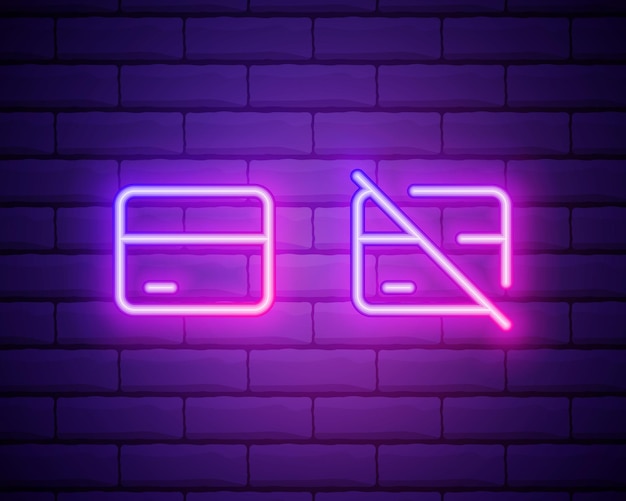 Glowing neon line Credit card icon isolated on brick wall background Online payment Cash withdrawal Financial operations Shopping sign Vector Illustration