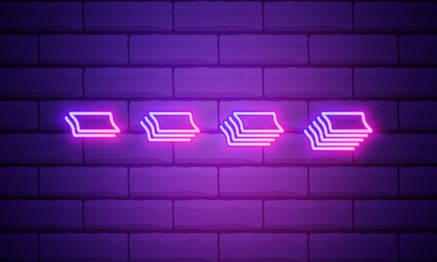 Светящаяся неоновая линия Значок слоев изолирован на фоне кирпичной стены Красочная концепция контура Вектор