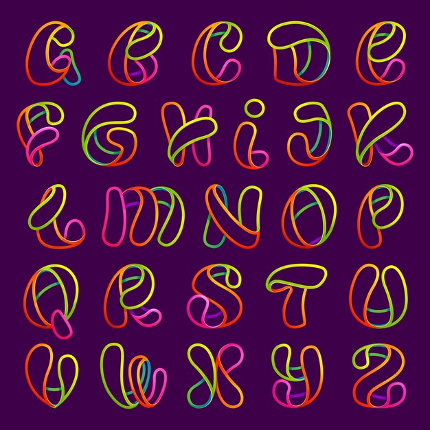 Glowing neon line letters set. Font style