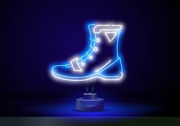 Glowing neon line sport boxing shoes icon isolated on black background wrestling shoes vector