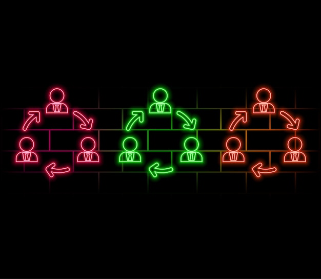Glowing neon line Users group icon isolated on black background Group of people icon Business avata