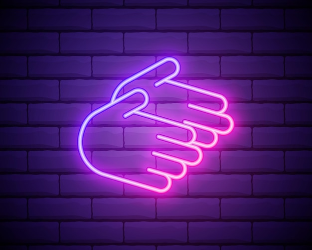 Glowing neon line Washing hands with soap icon isolated on brick wall background Washing hands