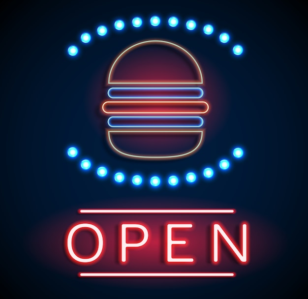 Glowing neon open billboard teken