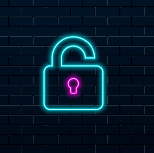 Glowing Neon Open hangslot icoon geïsoleerd op witte achtergrond Open slot teken Cybersecurity concept Di