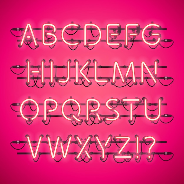 Glowing neon pink alphabet