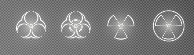 Glowing neon radioactive hazard sign. Radioactive toxic symbol. Radiation hazard sign. Vector