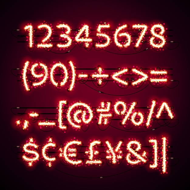 Numeri rossi al neon incandescente con glitter su oscurità
