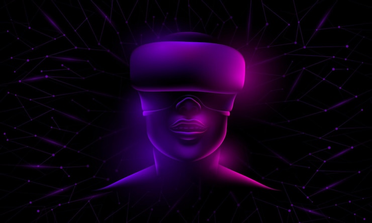 Vector glowing neon reflex on a womans face with virtual glasses