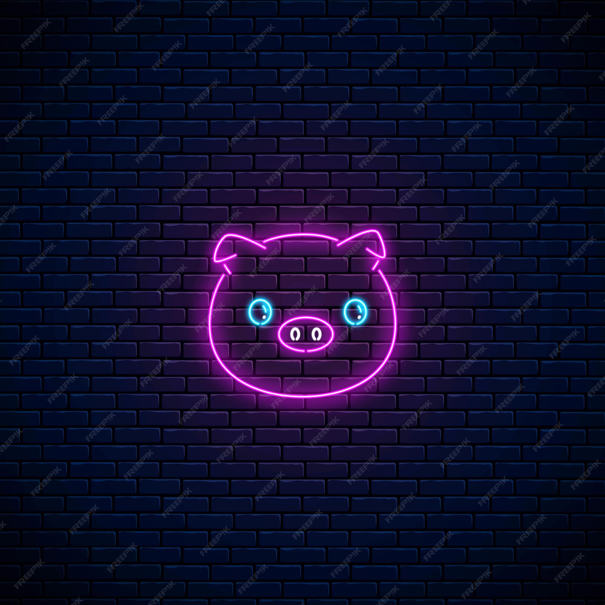 Premium Vector | Glowing neon sign of cute pig in kawaii style on ...