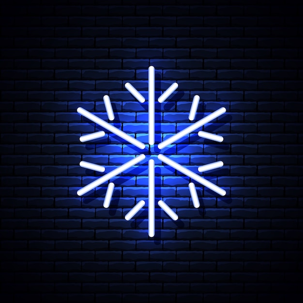 Fiocco di neve al neon d'ardore sul muro di mattoni. illustrazione.