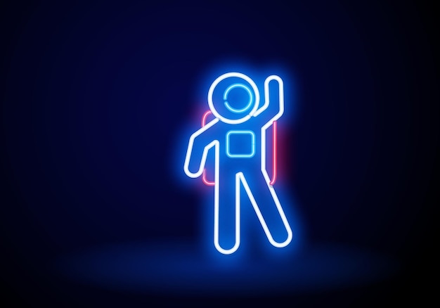 Glowing neon spaceman sign cosmonaut pictogram cosmic neon sign bright signboard light banner space and cosmonaut logo emblem