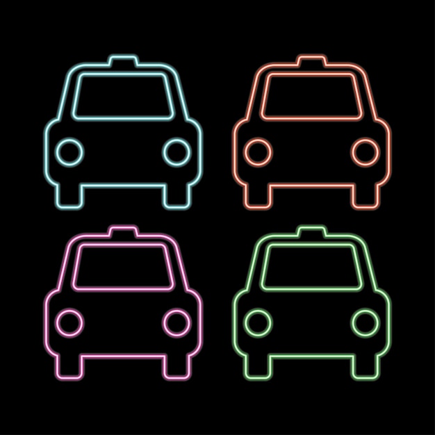 Icona di taxi al neon incandescente isolata su sfondo scuro illustrazione vettoriale