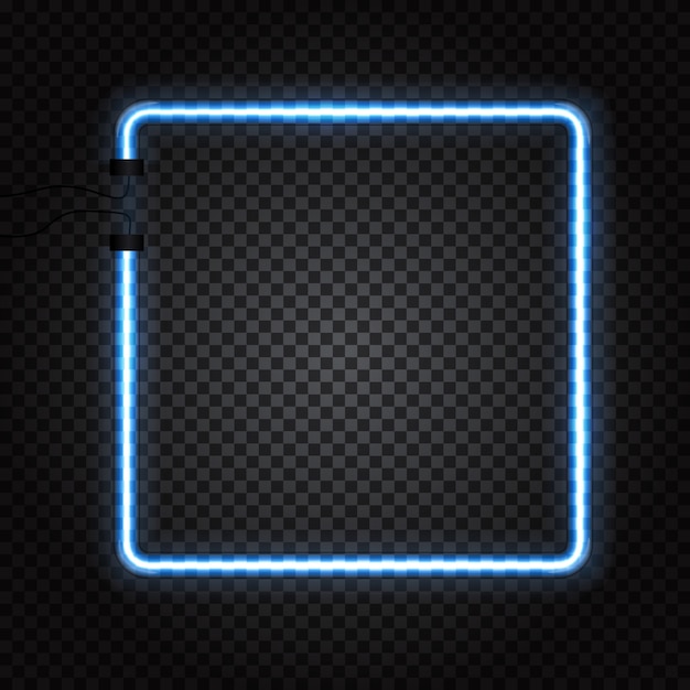 Glowing Neon Tubes Frame on Dark Transparent Background.