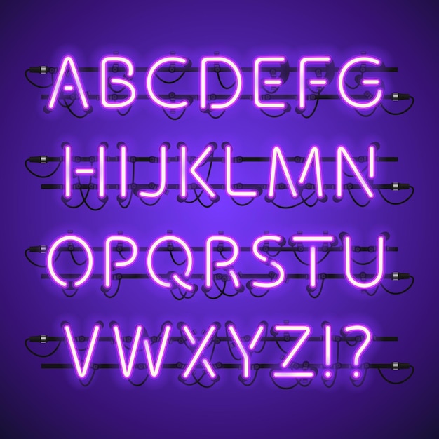 Vector glowing neon violet alphabet