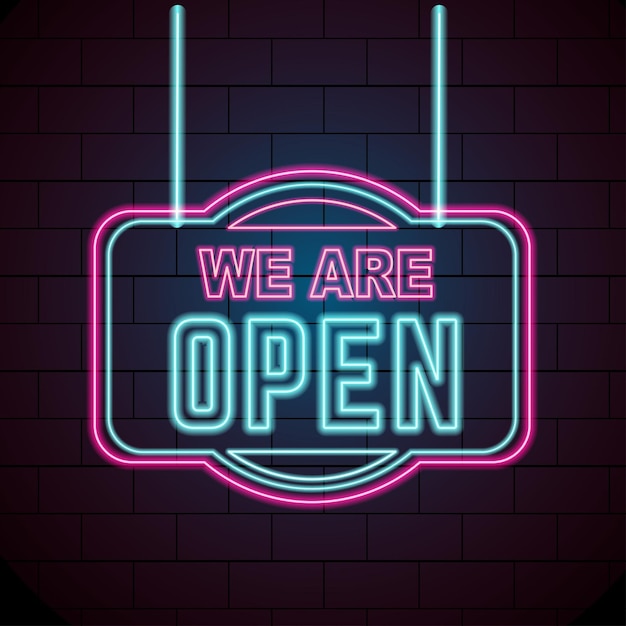 glowing neon we are open sign template