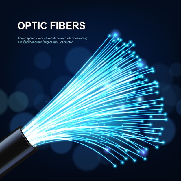 Vector glowing optical fiber cable or wire fibre optics