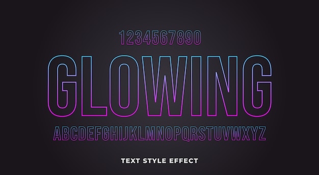 Glowing outline text style effect with multi color gradient