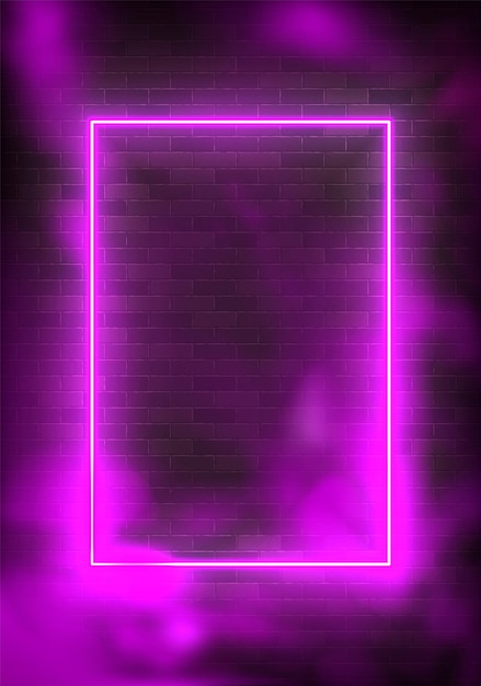 Incandescente cornice di illuminazione al neon illustrazione rettangolo con viola Vettore Premium