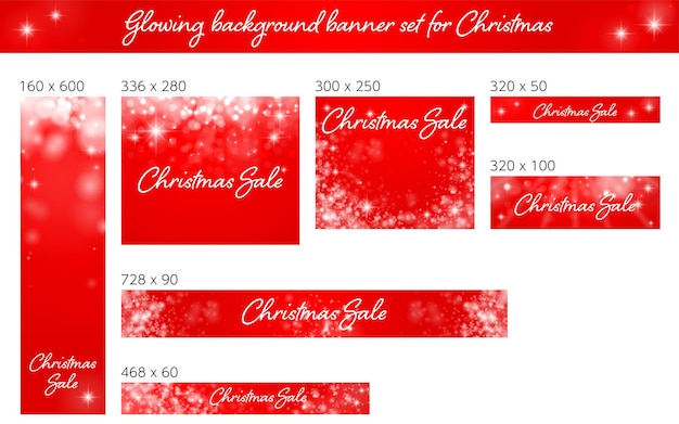 Vector glowing red gradient background banner set with christmas sale text