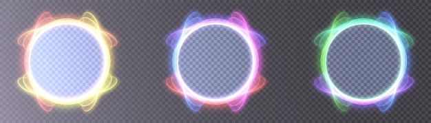 Vector glowing round frame of bright flowers on a transparent background vector