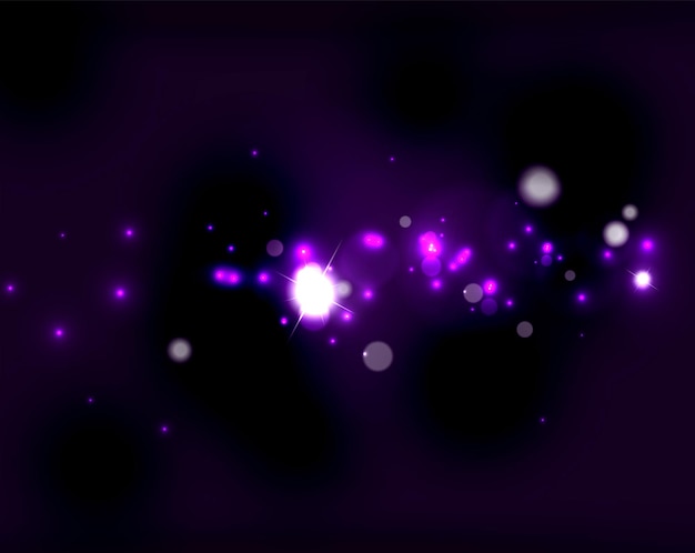 Светящиеся блестящие пузыри и звезды в темном пространстве