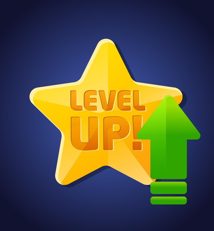 Glowing Star with Level Up Sign and Green Arrow