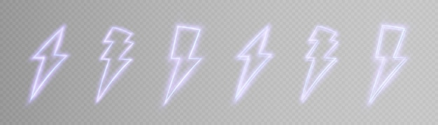 Glowing thunder lightning sign electric discharge Glowing icon Neon lightning flash icon Vector