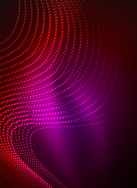 Vector glowing wave created with particles on dark color background