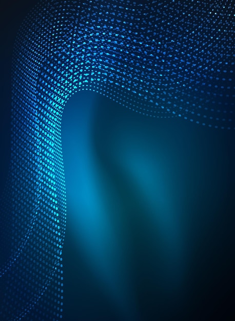 Вектор Светящаяся волна, созданная частицами на темном фоне. векторная цифровая техно-иллюстрация