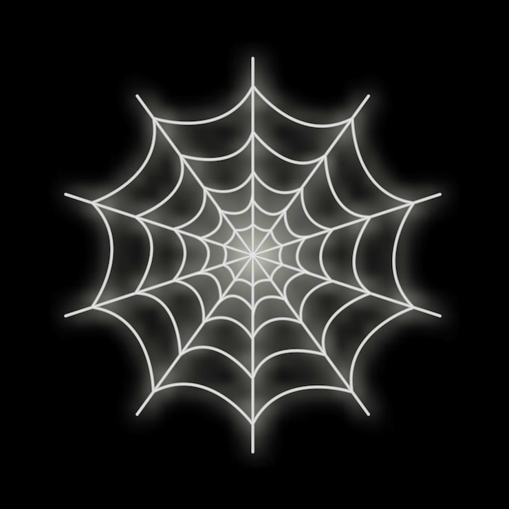 Vector glowing white spider web on black background for halloween