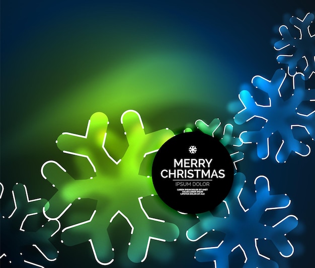 Glowing Winter Snowflakes on dark Christmas and New Year holiday background Vector abstract background green blue colors